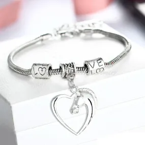 12PC Wholesale | Hollow Love Heart Horse Head Pendant Charm Bracelets