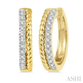 1/4 ctw Rope Bead & Round Cut Diamond Hoop Earrings in 14K Yellow Gold