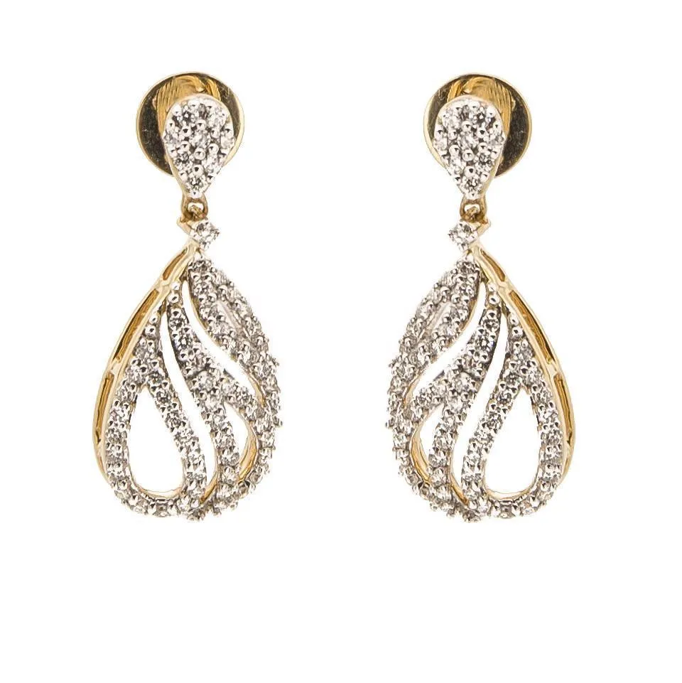 1.4CT Diamond Tear Drop Chain Pendant & Earrings Set In 18K Yellow Gold