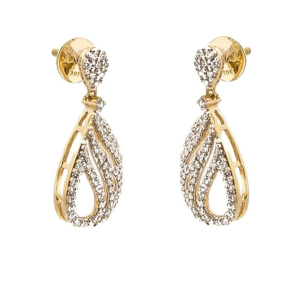 1.4CT Diamond Tear Drop Chain Pendant & Earrings Set In 18K Yellow Gold