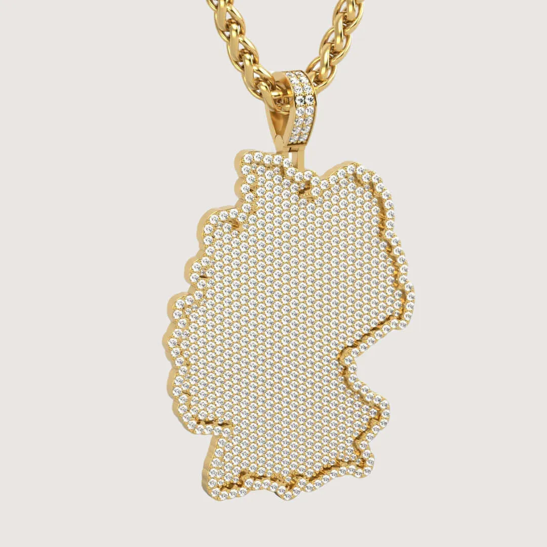 14k Gold Germany Map Pendant with Diamonds