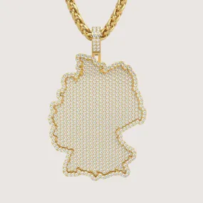 14k Gold Germany Map Pendant with Diamonds