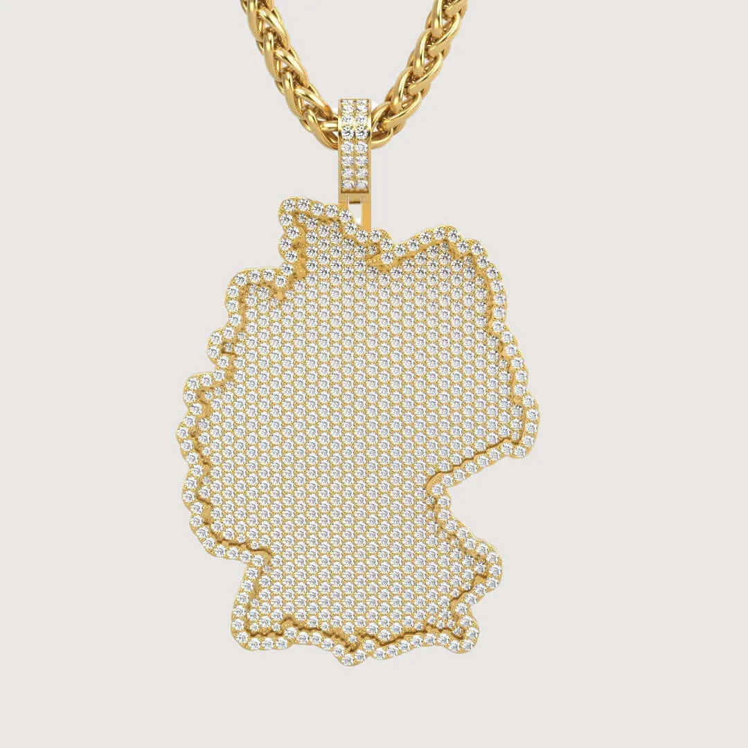 14k Gold Germany Map Pendant with Diamonds