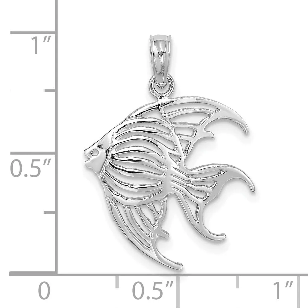 14K White Gold Textured Polished Finish Cut Out ANGELFISH Charm Pendant