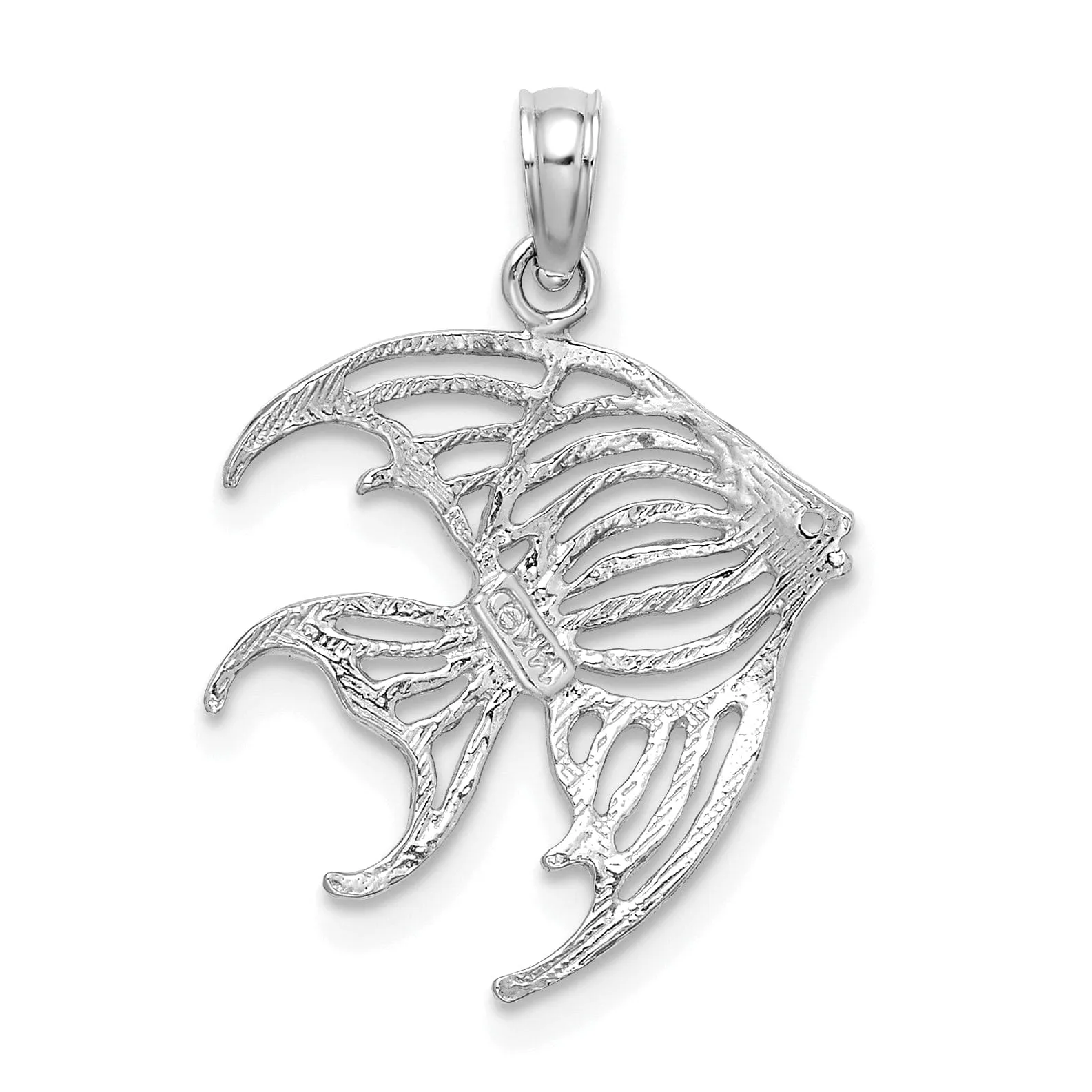 14K White Gold Textured Polished Finish Cut Out ANGELFISH Charm Pendant