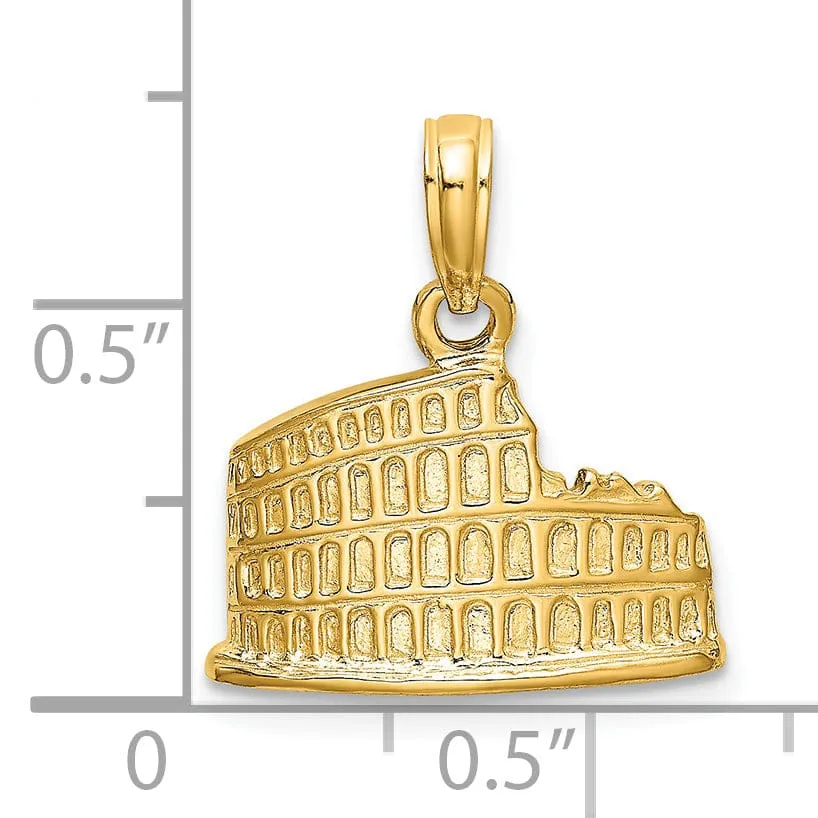 14K Yellow Gold Polished Texture Finish 2-Dimensional Coliseum Charm Pendant