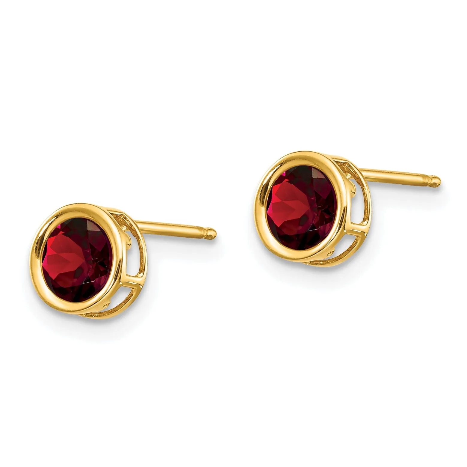 14k Yellow Gold Round Garnet Birthstone Earrings