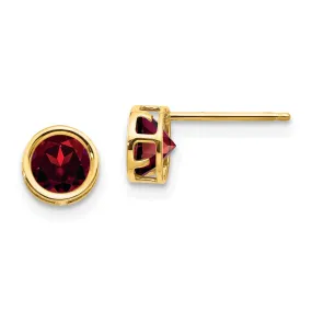 14k Yellow Gold Round Garnet Birthstone Earrings