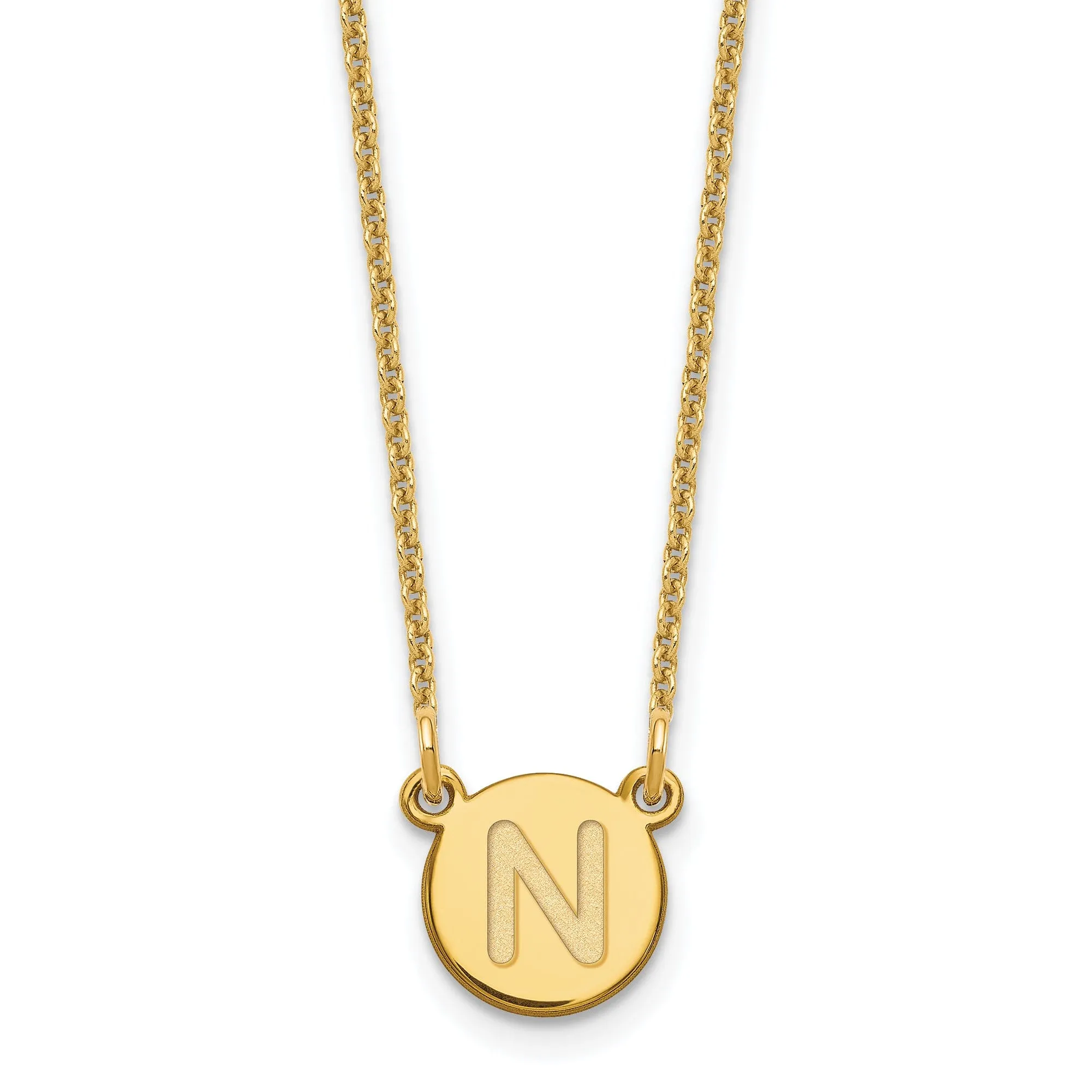 14k Yellow Gold Tiny Circle Block Letter O Initial Pendant and Necklace