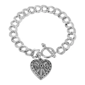 1928 Jewelry Pewter Mom Heart Charm Toggle Bracelet