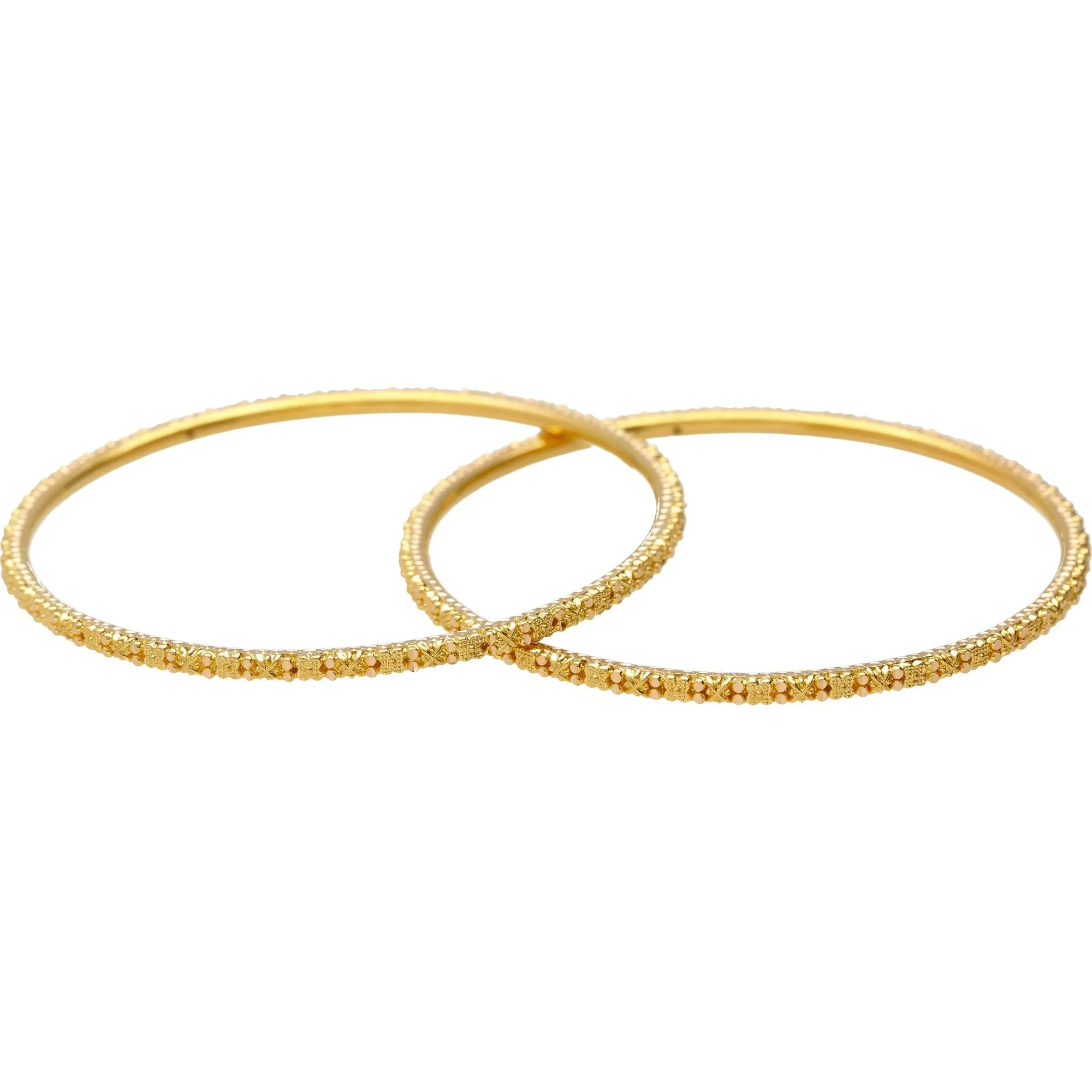 22K Gold Thin Beaded Filigree Bangle Set of 2