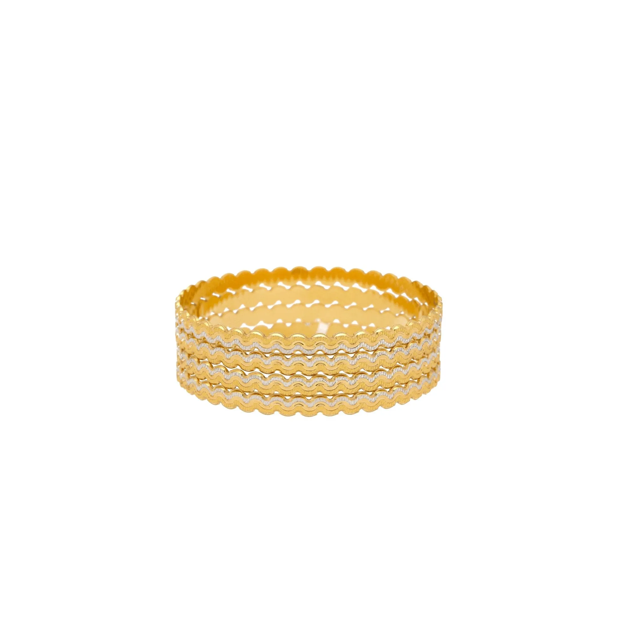 22K Yellow & White Gold Wave Bangle Set Of 6