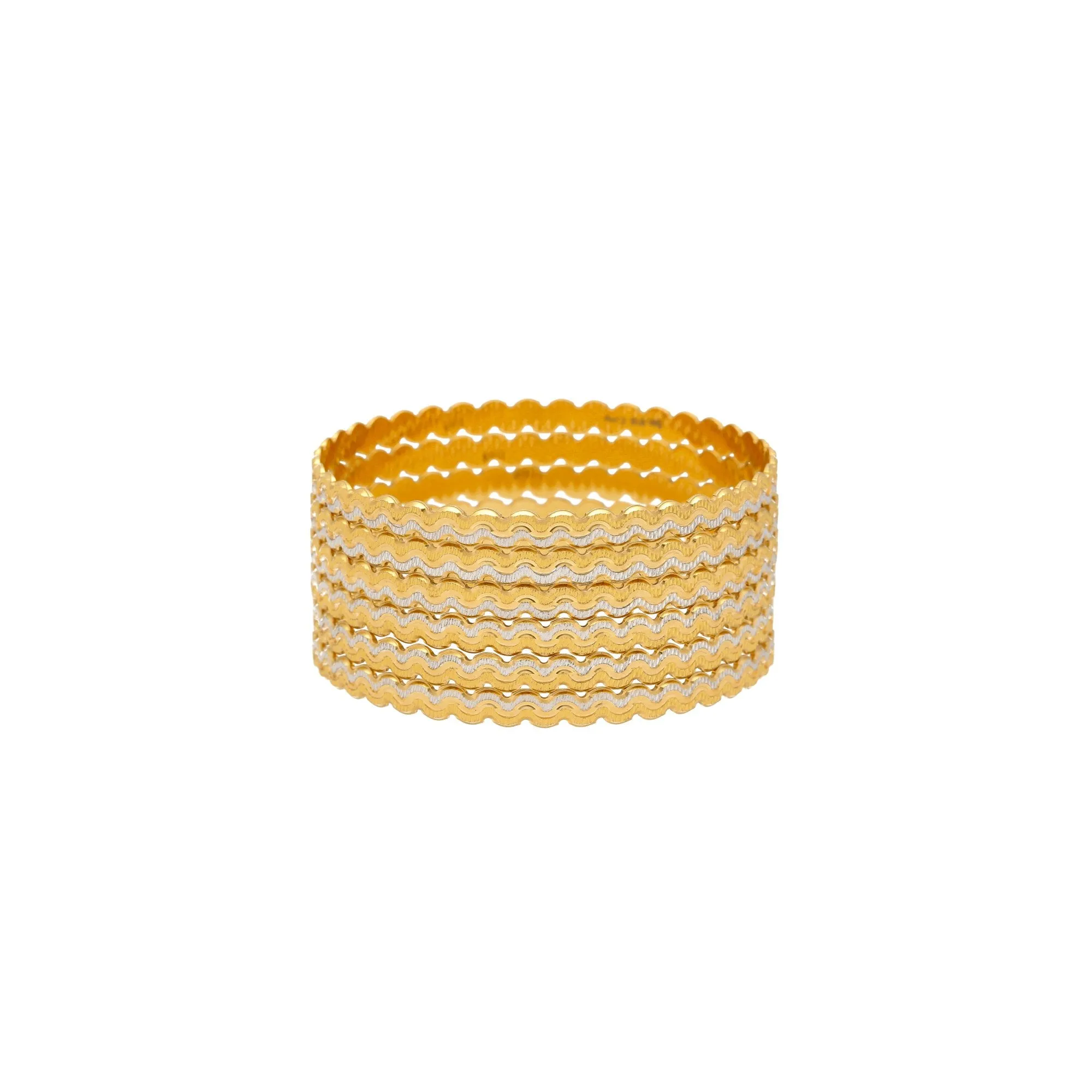 22K Yellow & White Gold Wave Bangle Set Of 6