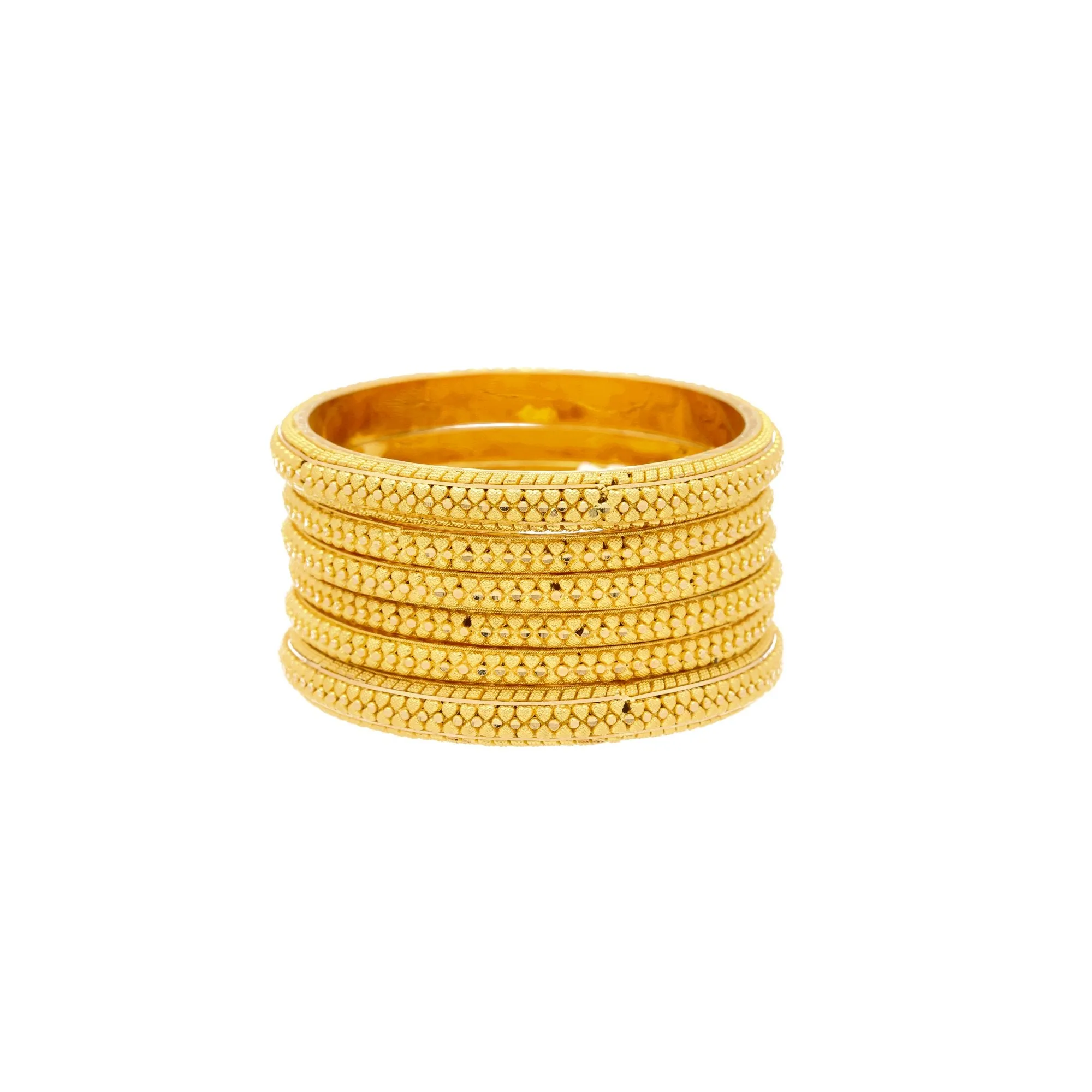 22K Yellow Gold Beaded Heart Bangles