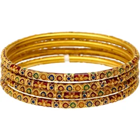 22K Yellow Gold Meena Bangle Set (Size 2.8)