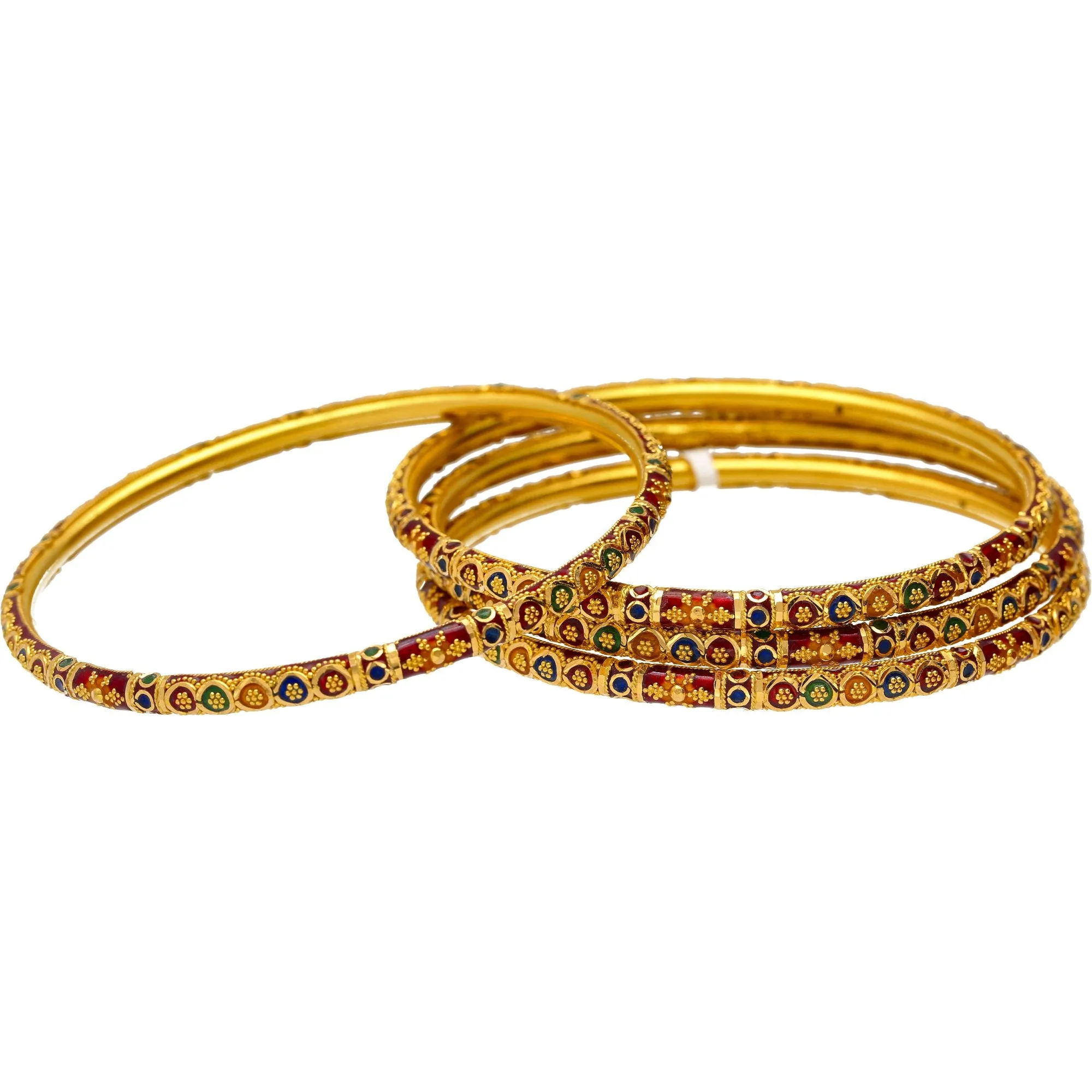 22K Yellow Gold Meena Bangle Set (Size 2.8)