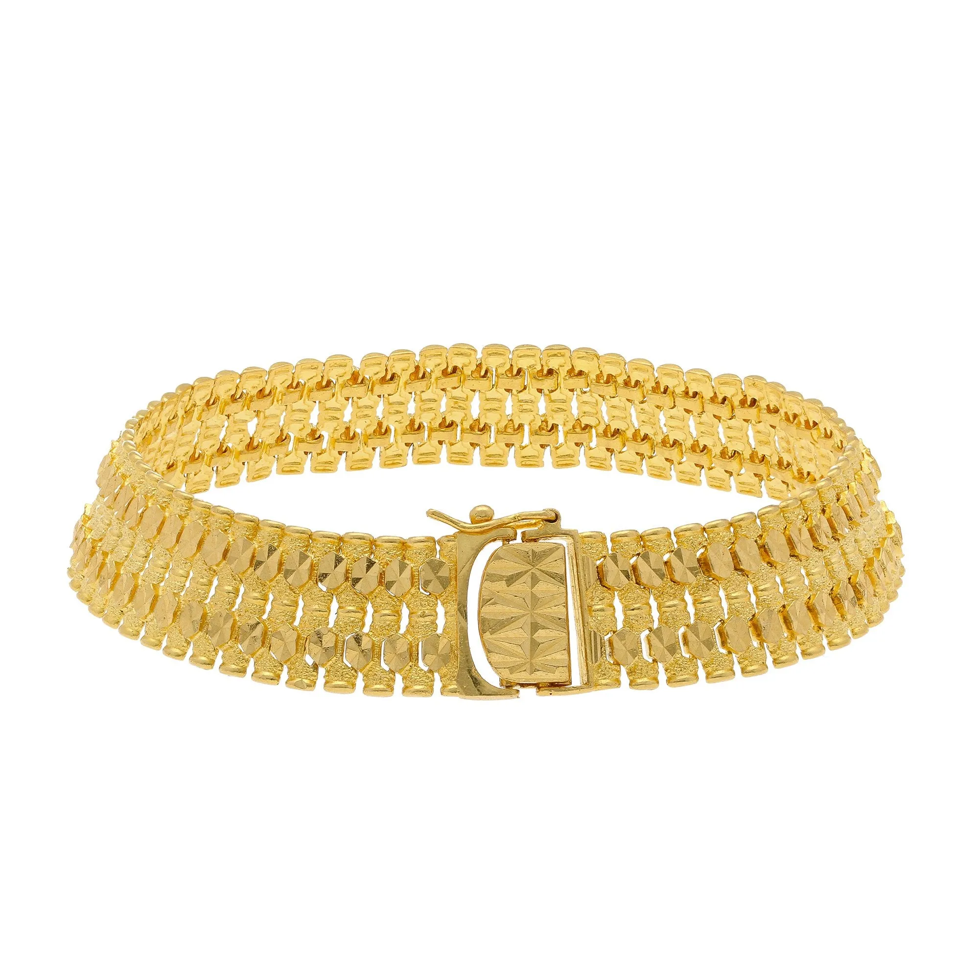 22K Yellow Gold Men's Watch Band Bracelet W/ Tube & Dot Textured Links