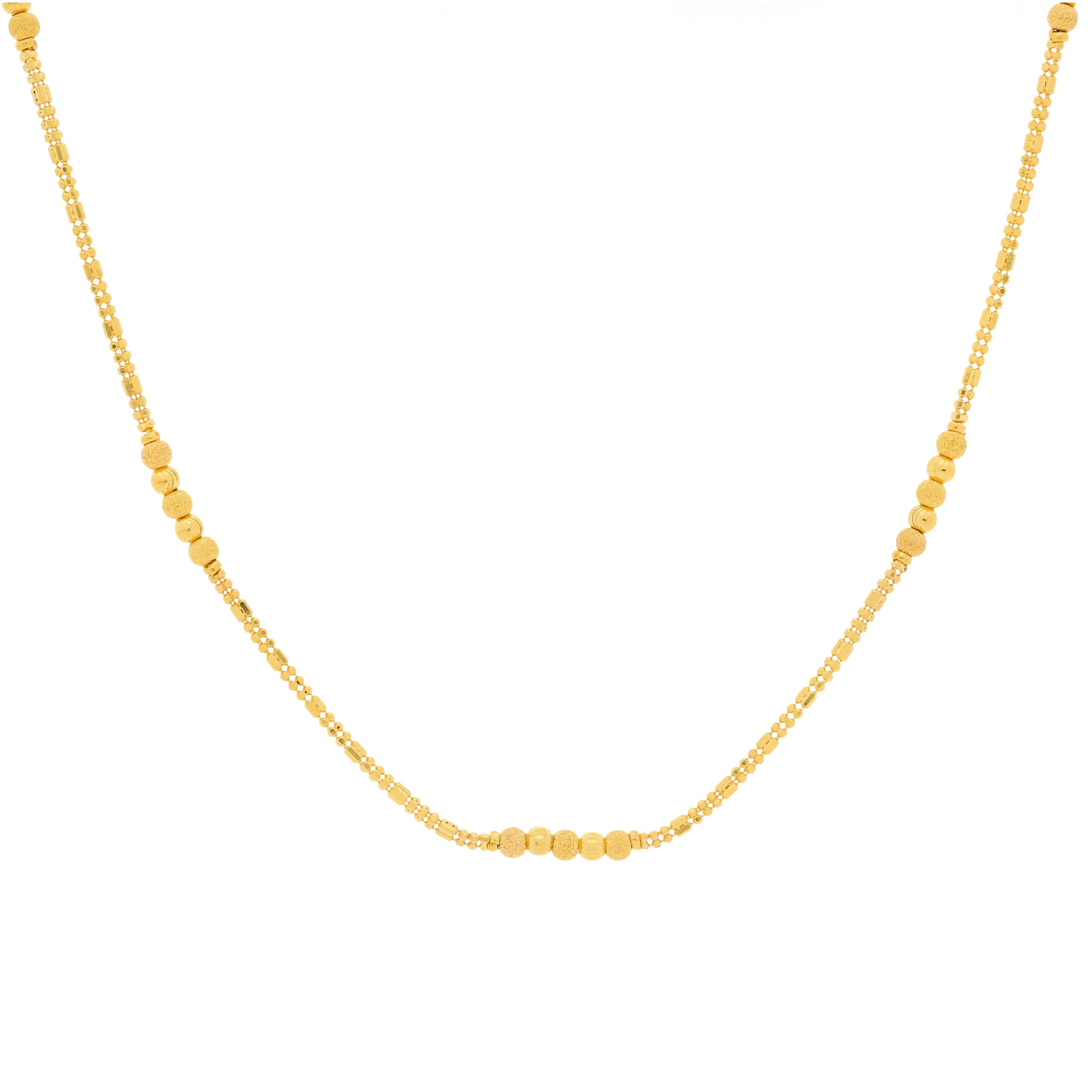 22K Yellow Gold Necklace W/ Split Strands & Ball Accents