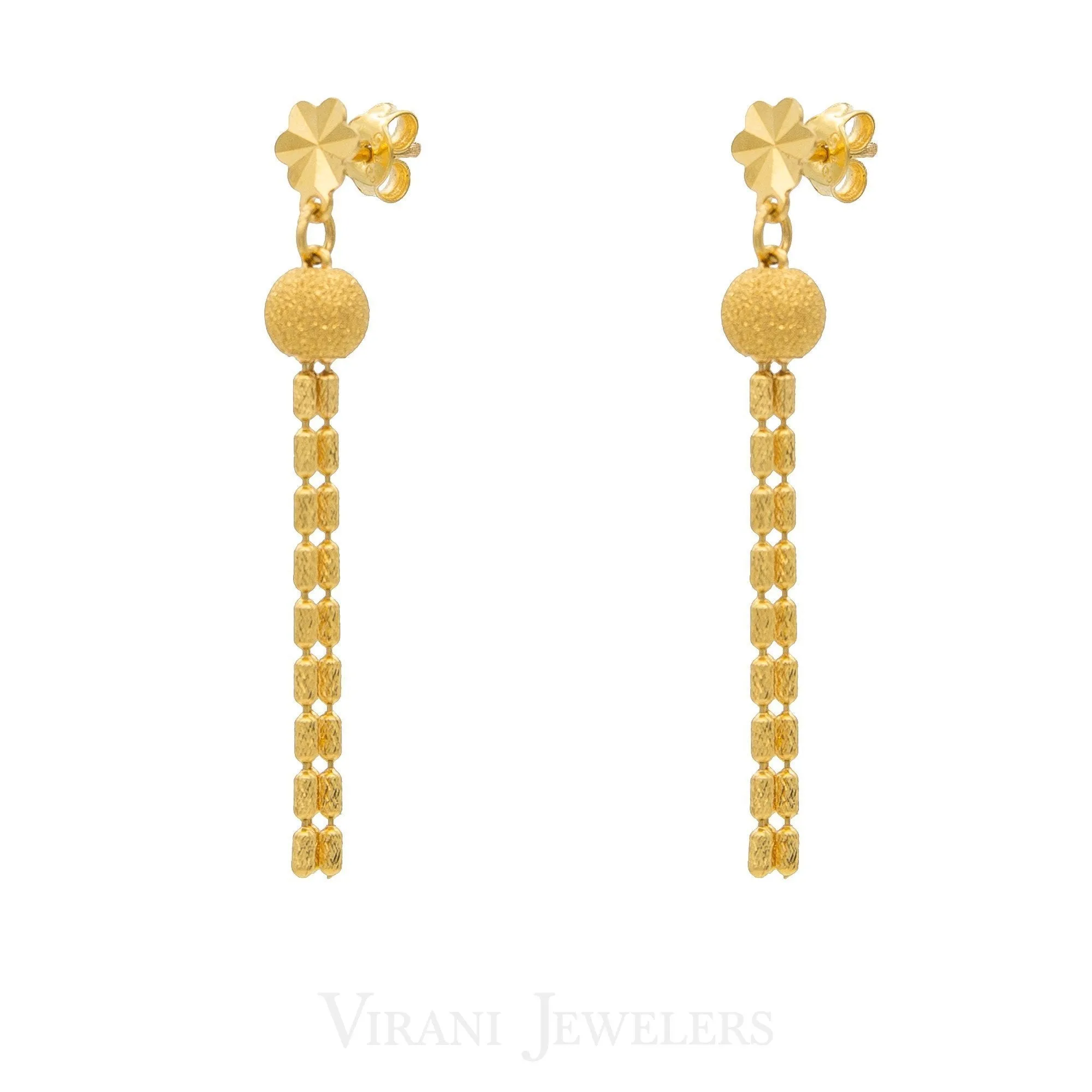 22K Yellow Gold Tassele Drop Necklace And Dangle Drop Earrings