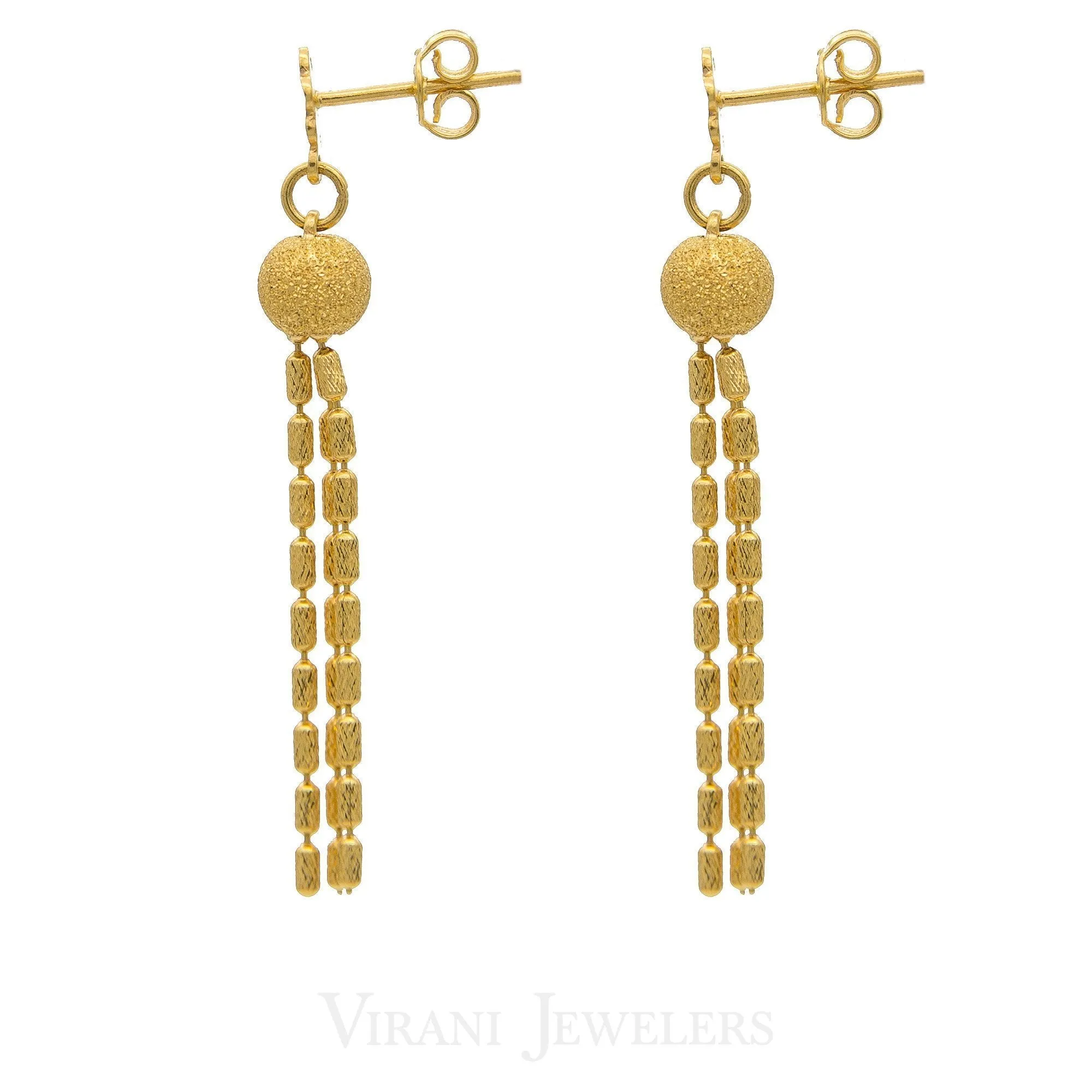 22K Yellow Gold Tassele Drop Necklace And Dangle Drop Earrings