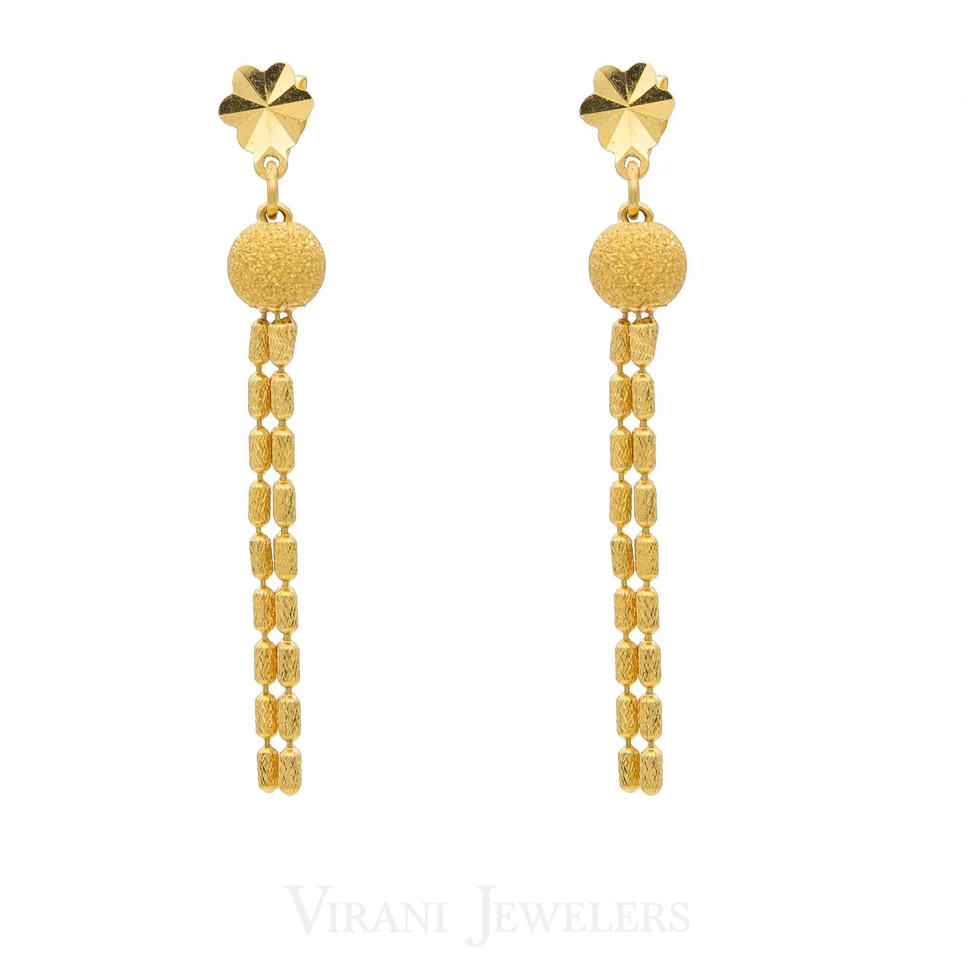 22K Yellow Gold Tassele Drop Necklace And Dangle Drop Earrings