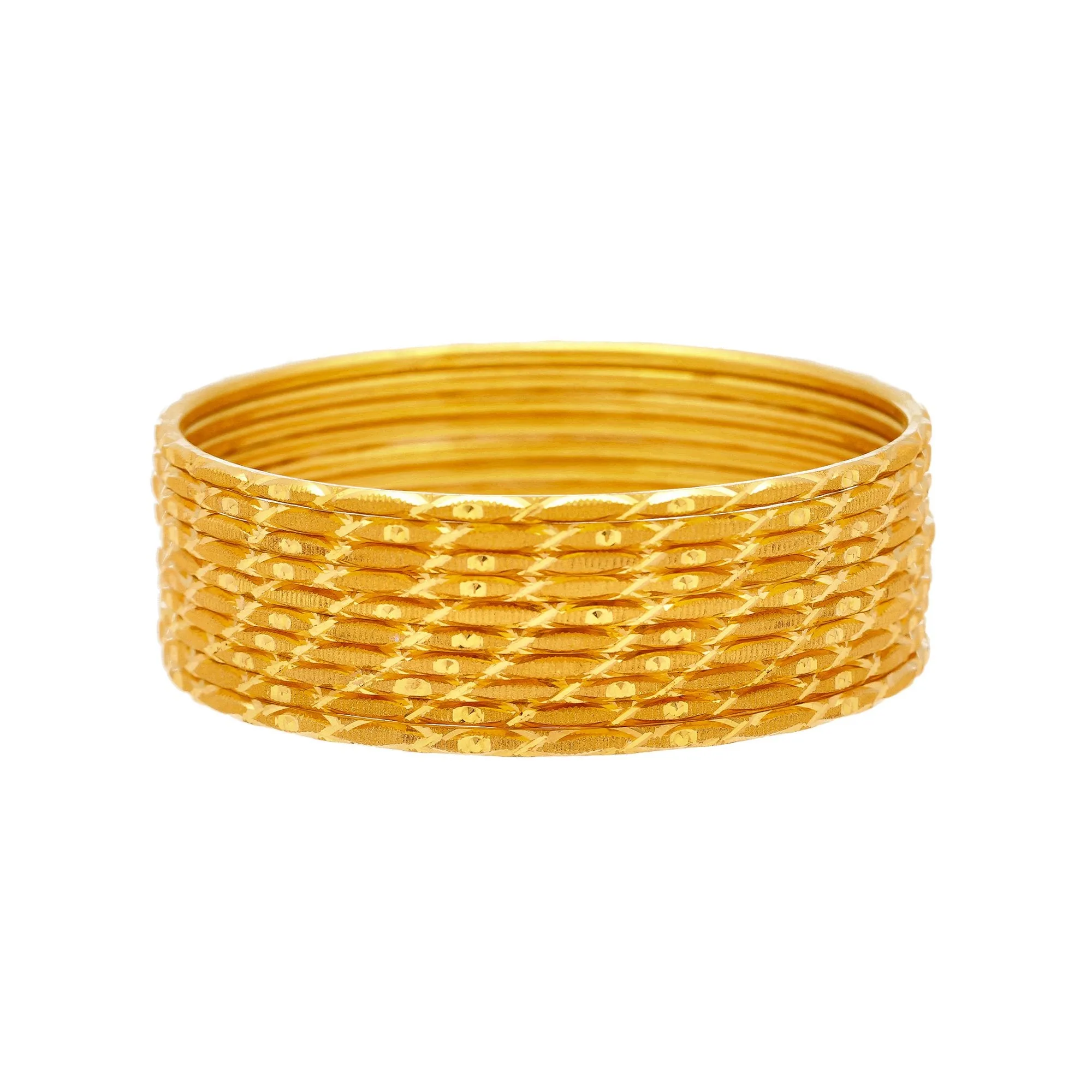 22K Yellow Gold Thin Bangles Set of Ten, 41.2 Grams