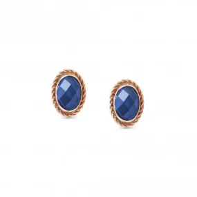 375 Gold Zirconia Oval Rich Blue Earrings 027821/007