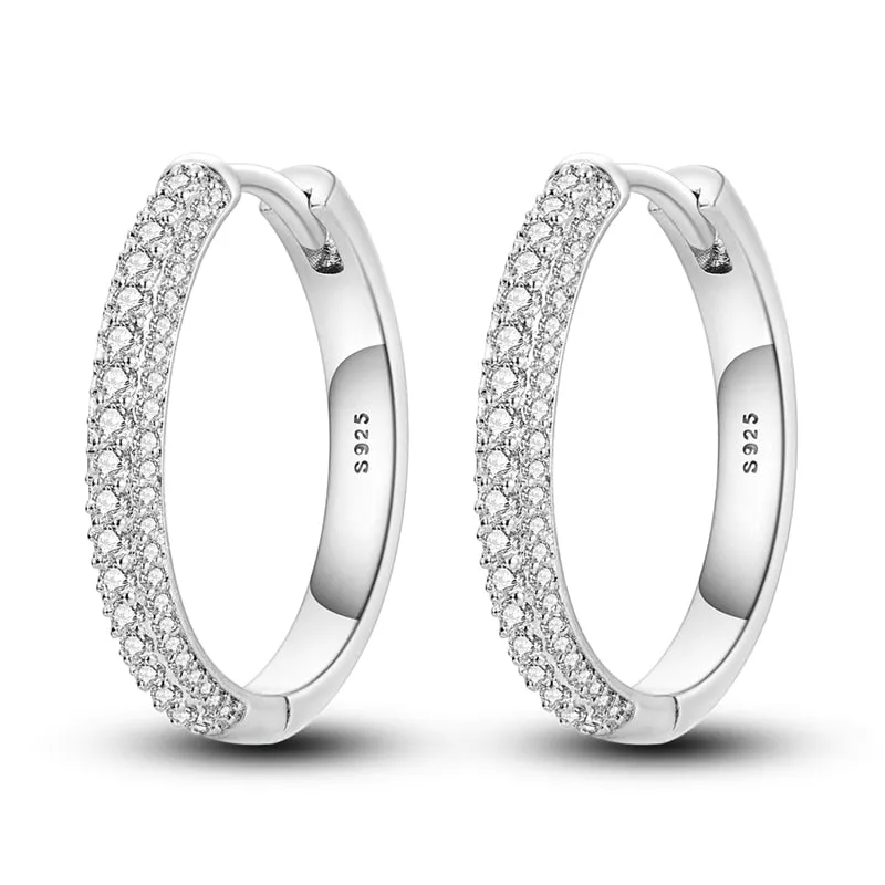 925 Silver Hoop Earrings For Women Sparkling Pave CZ U Shape Star Moon Feather Luxury Fine Engagement Wedding Earring