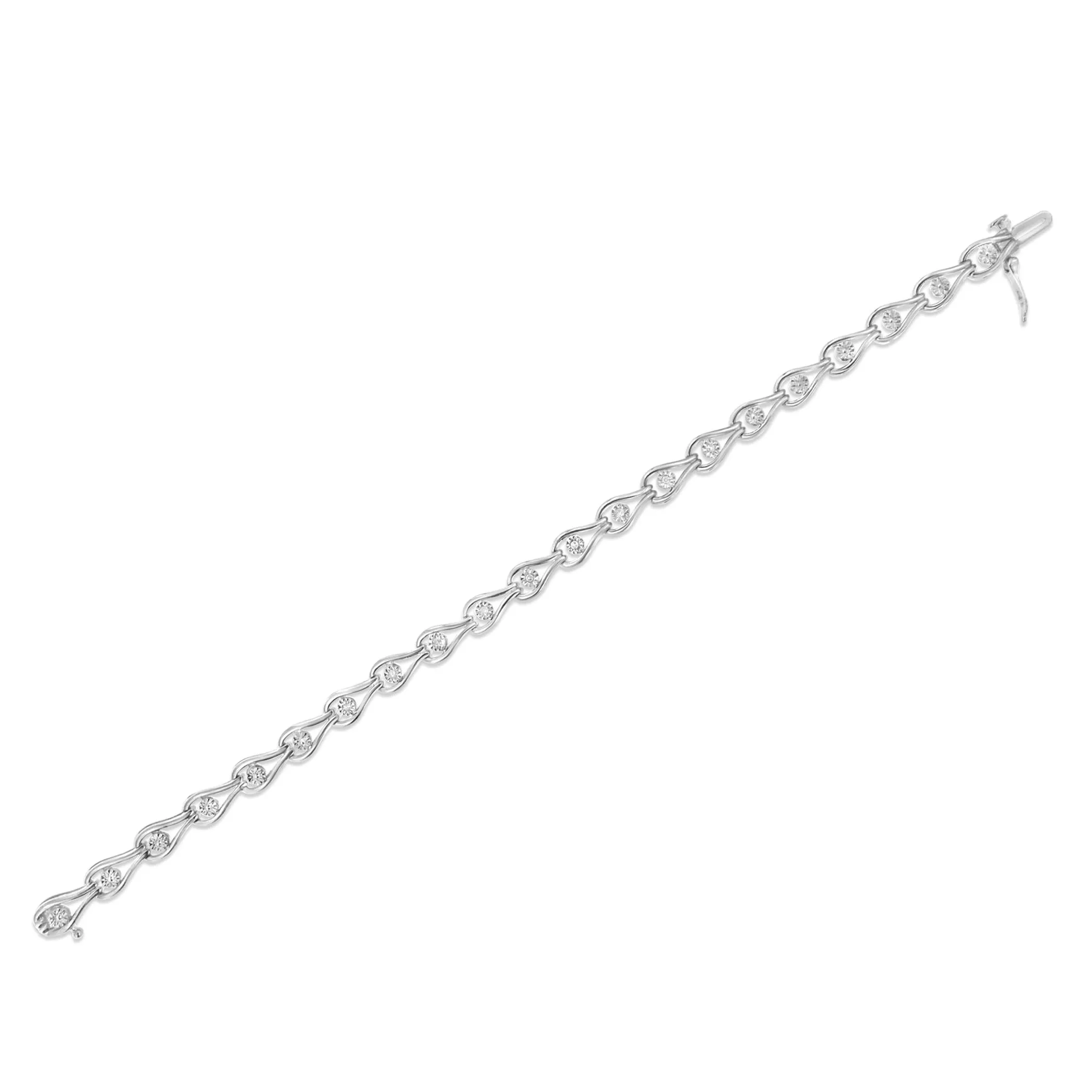 .925 Sterling Silver 1/10 Cttw Miracle-Set Diamond Pear Shape and Bezel Link Bracelet (I-J Color, I3 Clarity) - 7.25"