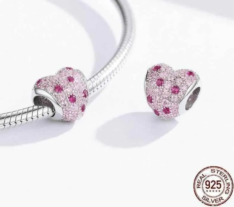 925 Sterling Silver Pendent Charm Jewelry Pink Heart #BSC118