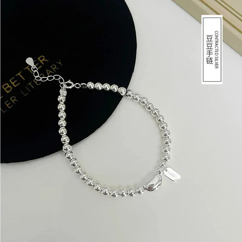 925 Sterling Silver Round Bead Bracelet Simple Temperament Geometric Shape Bracelet Birthday Gift Women's Exquisite Jewelry