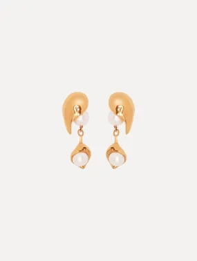 Abstract Leaf Pearl Drop Earrings