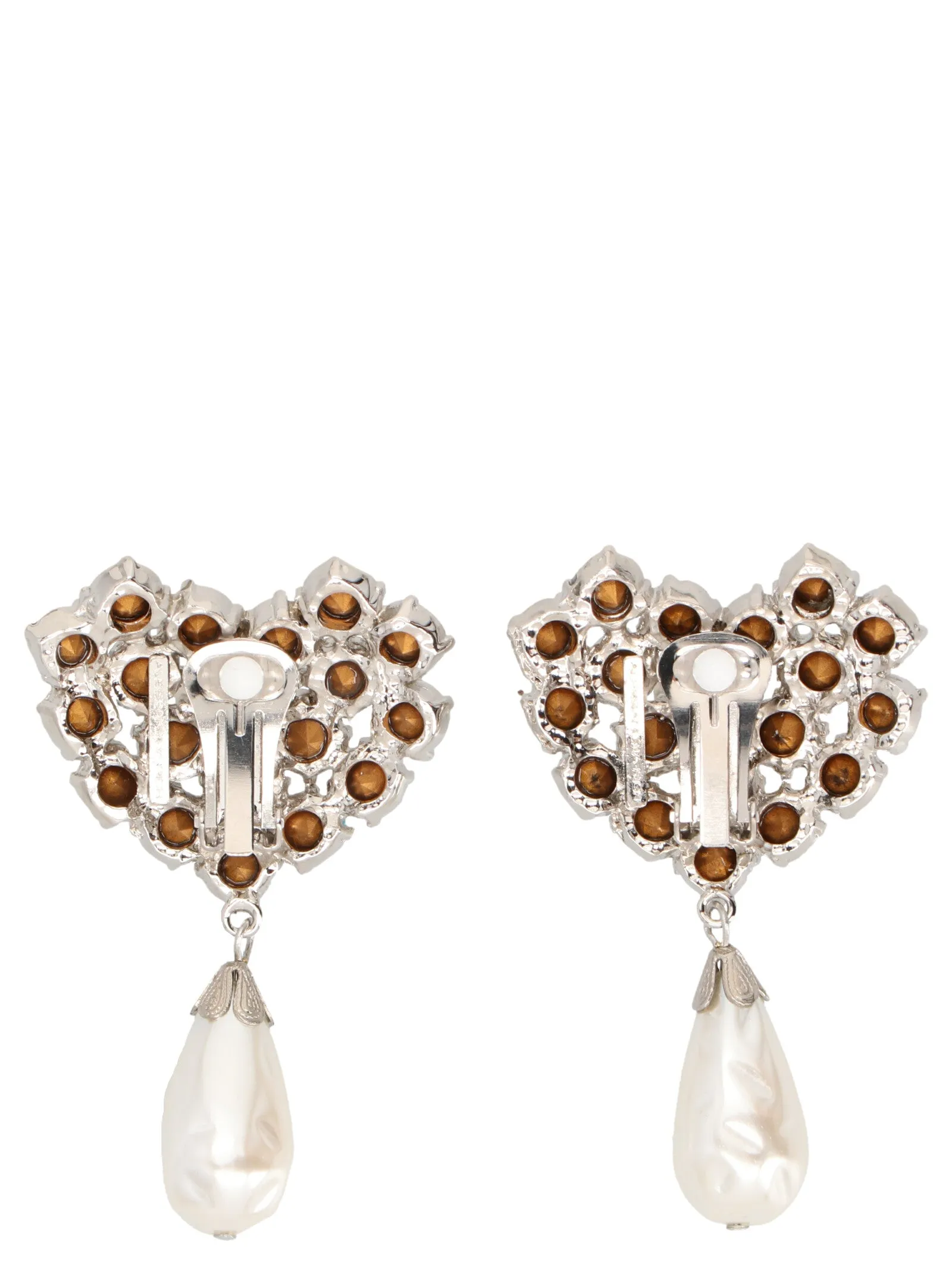 Alessandra Rich Crystal Heart Drop Clip-On Earrings