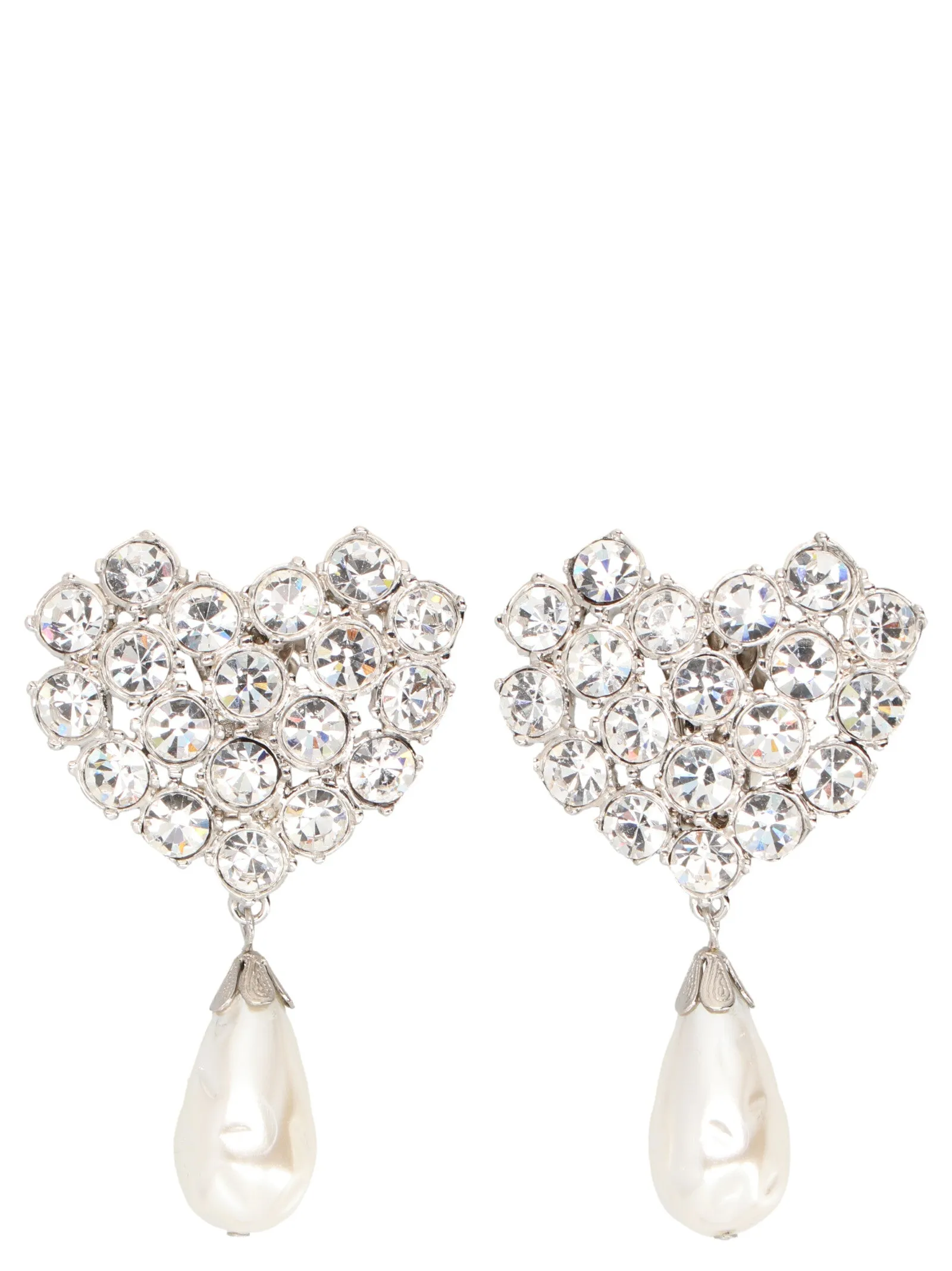 Alessandra Rich Crystal Heart Drop Clip-On Earrings