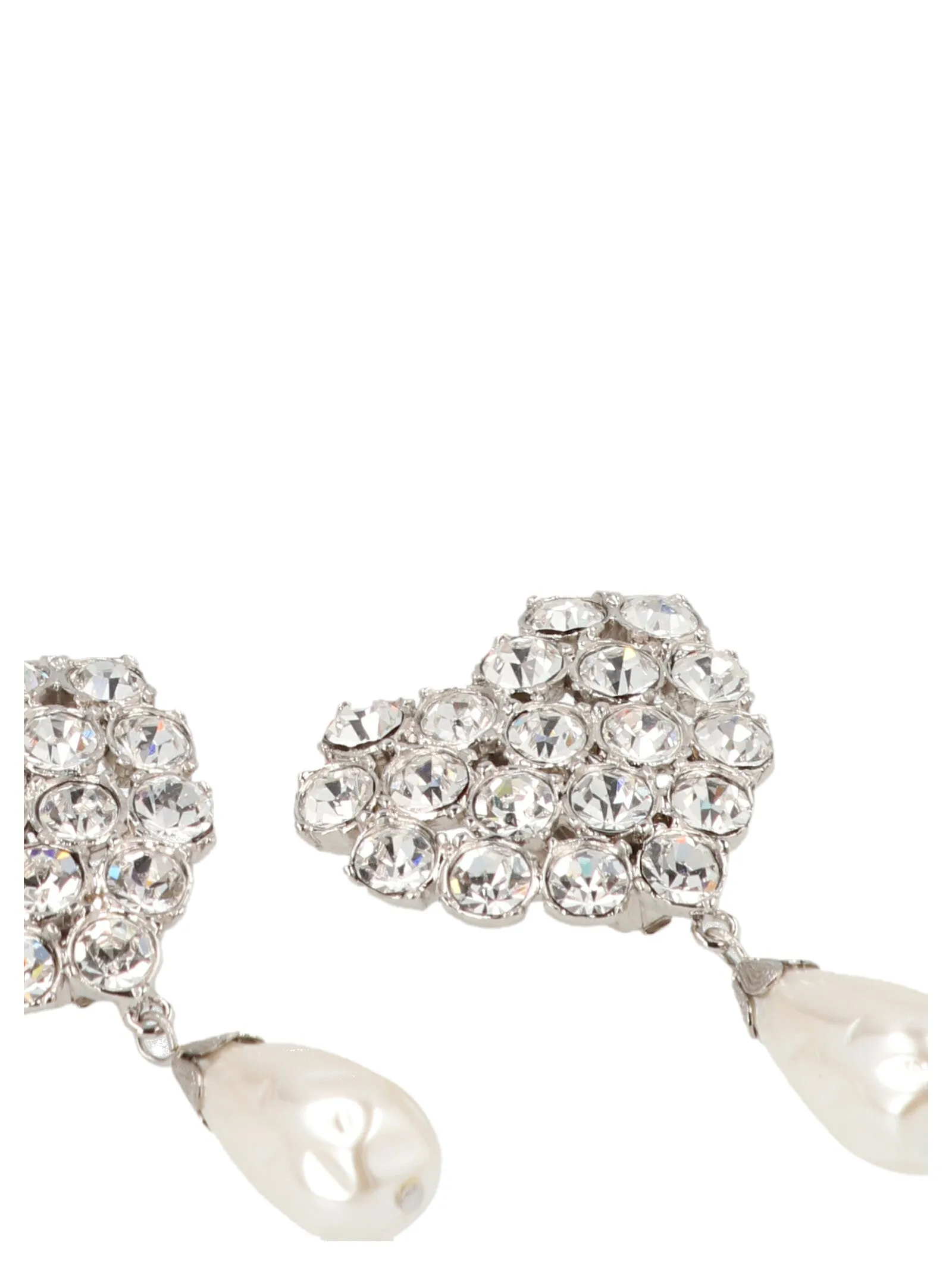 Alessandra Rich Crystal Heart Drop Clip-On Earrings