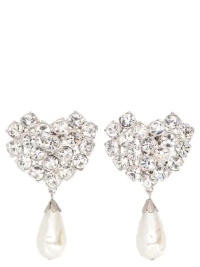 Alessandra Rich Crystal Heart Drop Clip-On Earrings