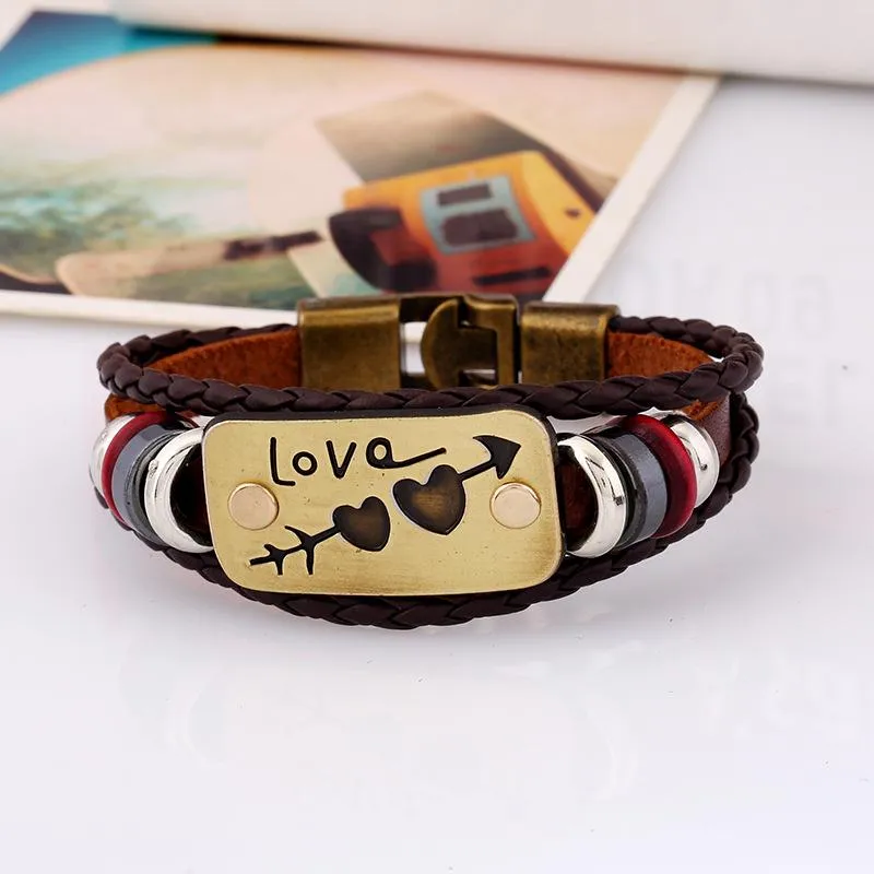 Amore Vintage Leather Charm Love Bracelet