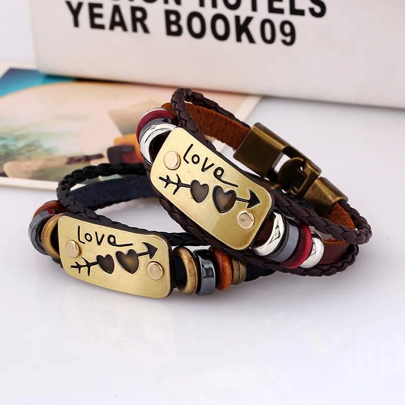 Amore Vintage Leather Charm Love Bracelet