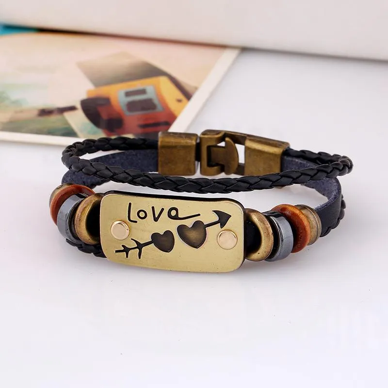 Amore Vintage Leather Charm Love Bracelet