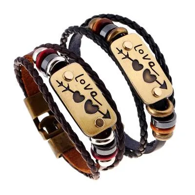 Amore Vintage Leather Charm Love Bracelet