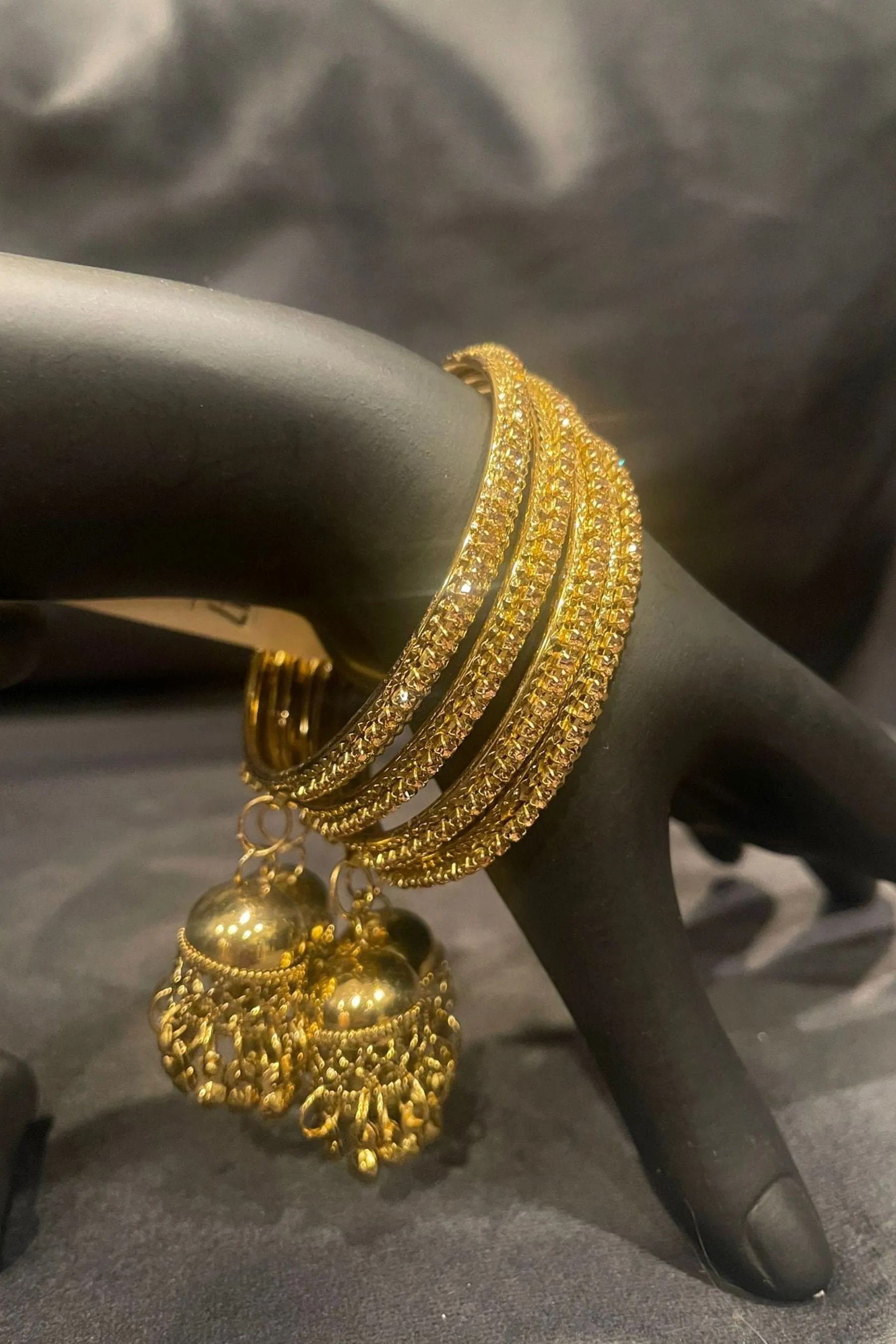 Antique Gold Stone Bangles with Hanging Jhumka - Set of 2 | JCS Fashions