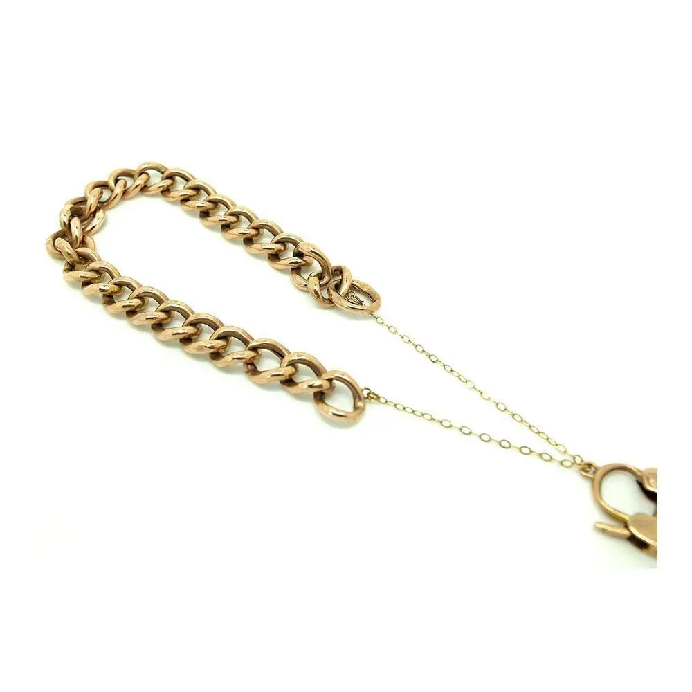 Antique Victorian 1900 9ct Rose Gold Albert Curb Chain Heart Bracelet