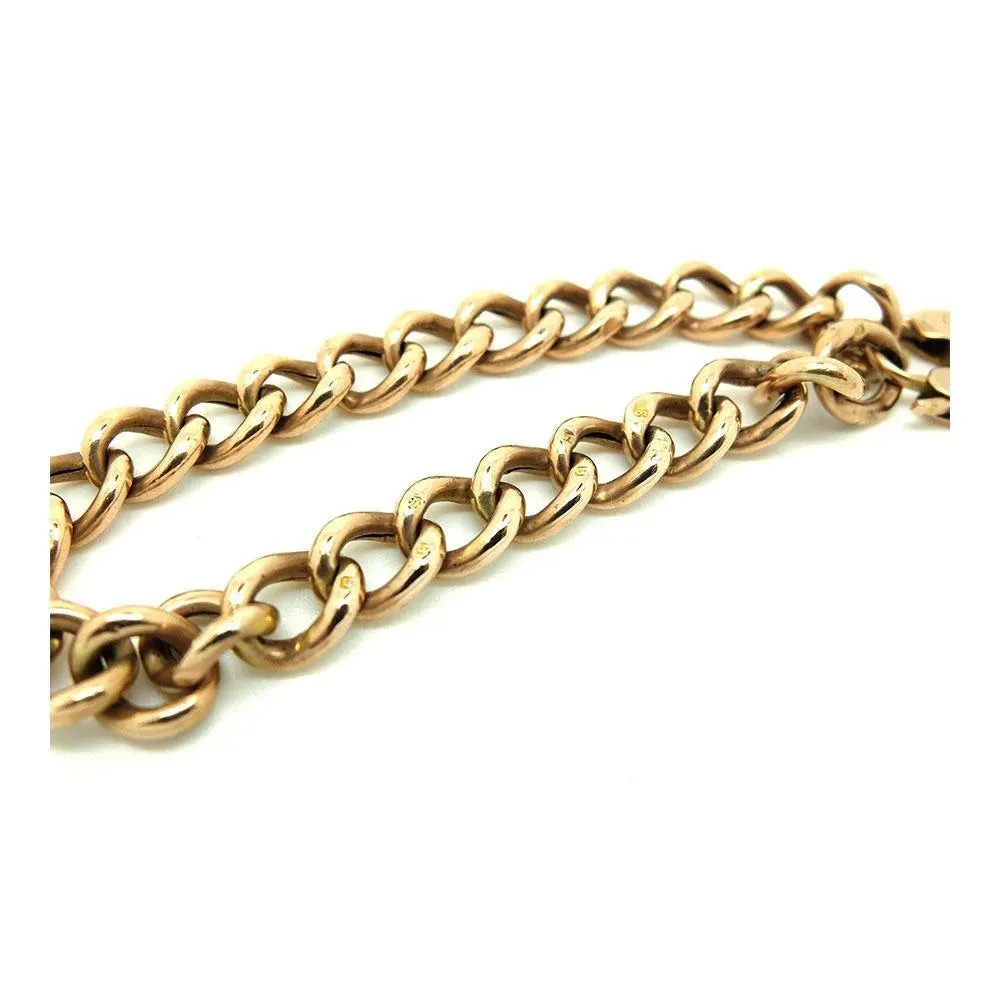 Antique Victorian 1900 9ct Rose Gold Albert Curb Chain Heart Bracelet