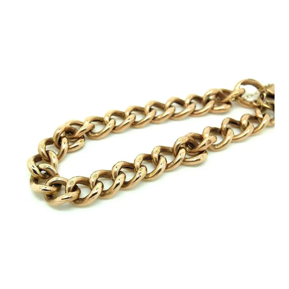 Antique Victorian 1900 9ct Rose Gold Albert Curb Chain Heart Bracelet