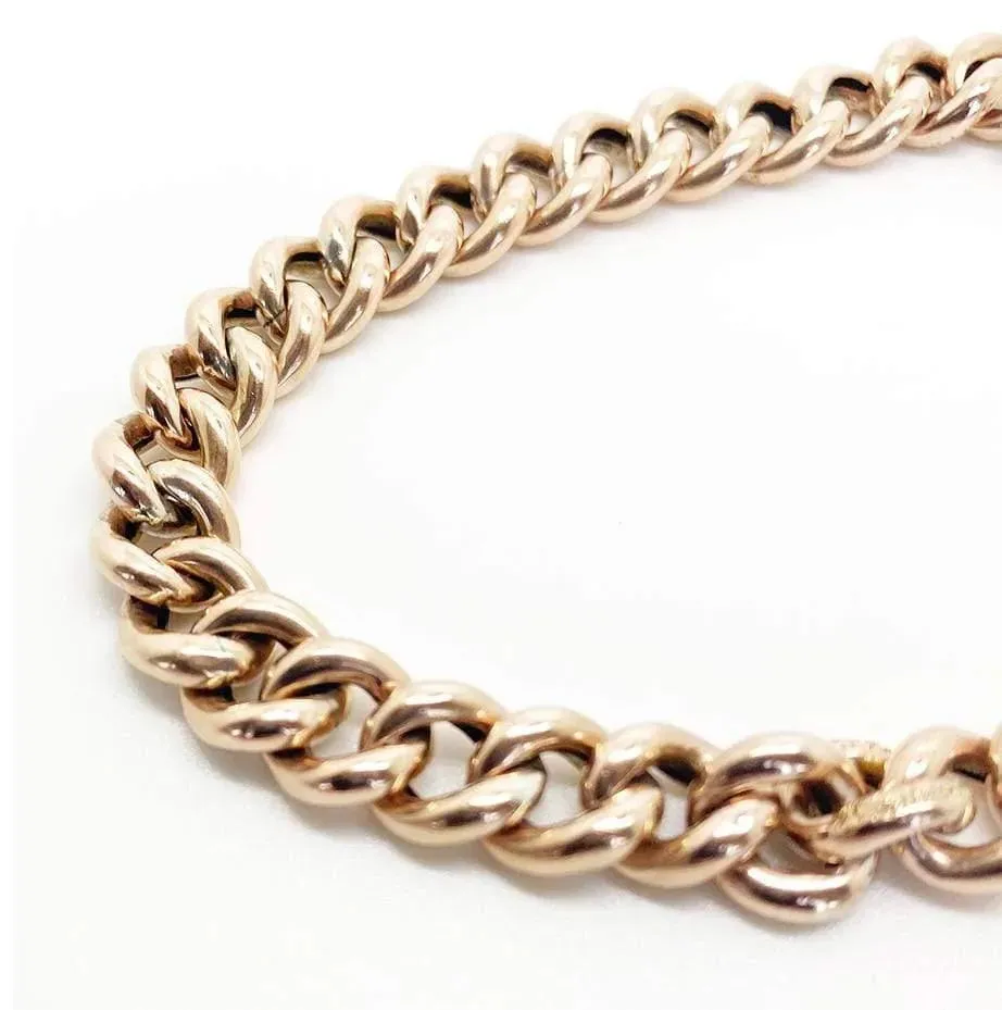 Antique Victorian 9ct Rose Gold Curb Chain Heart Bracelet