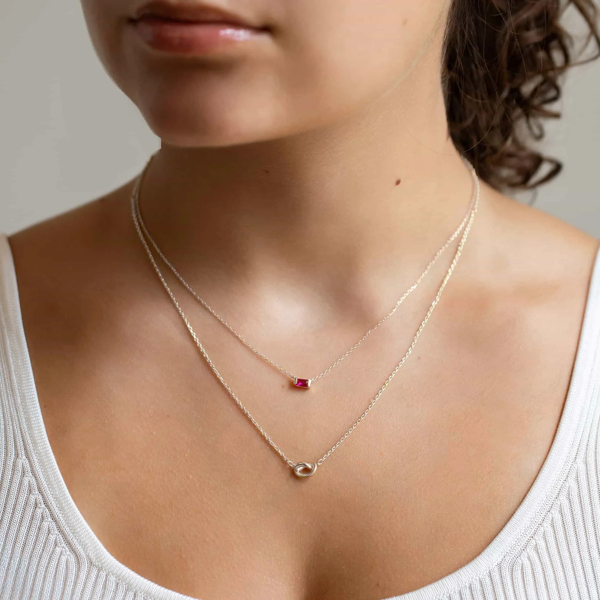 Baguette Gemstone Necklace - Ruby