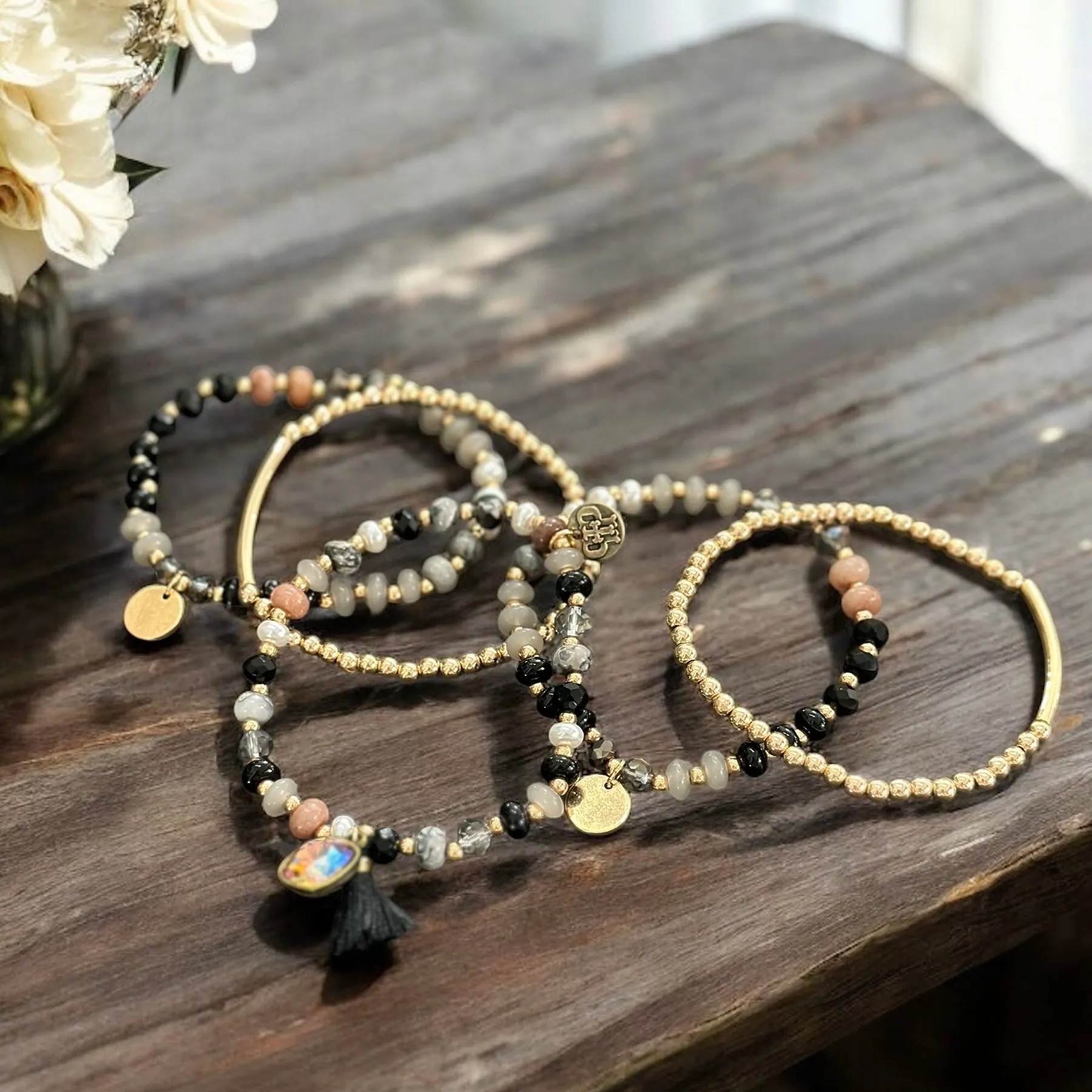 Black & Pearl Bracelet Set