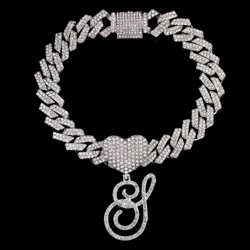 Bling Initial Letter Bracelet for Women Cuban Chain Jewelry