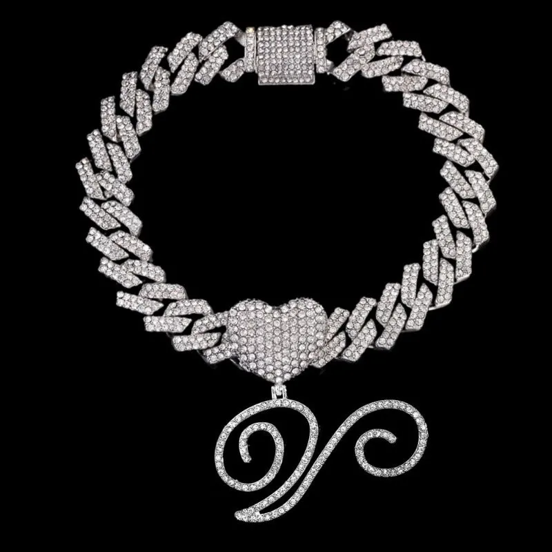 Bling Initial Letter Bracelet for Women Cuban Chain Jewelry