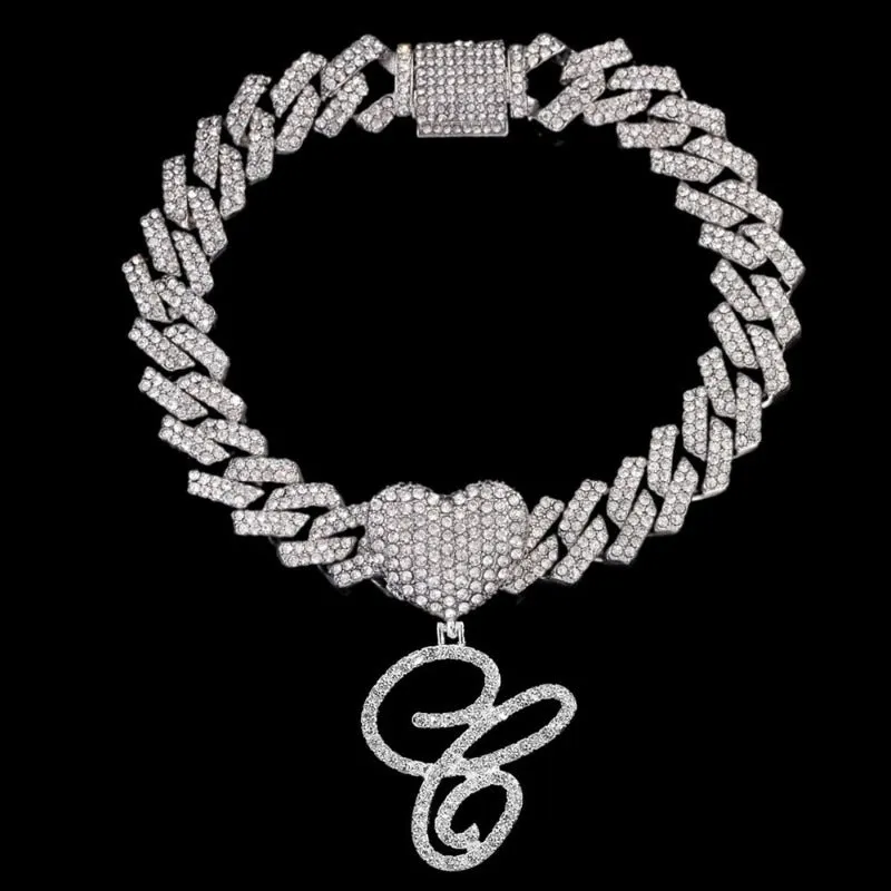 Bling Initial Letter Bracelet for Women Cuban Chain Jewelry